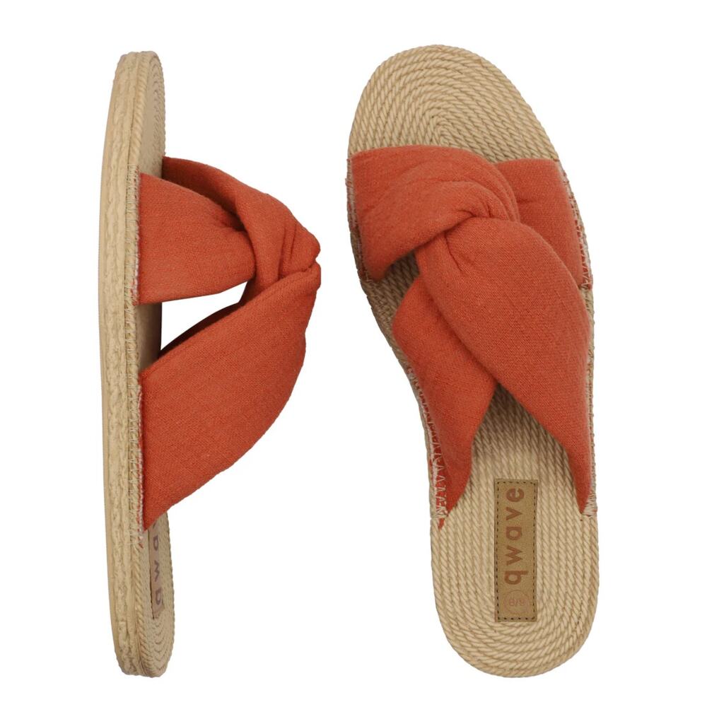 QWAVE Womens Size 10.5 Boho Cross Slide Sandals Twist Straps Orange NWT